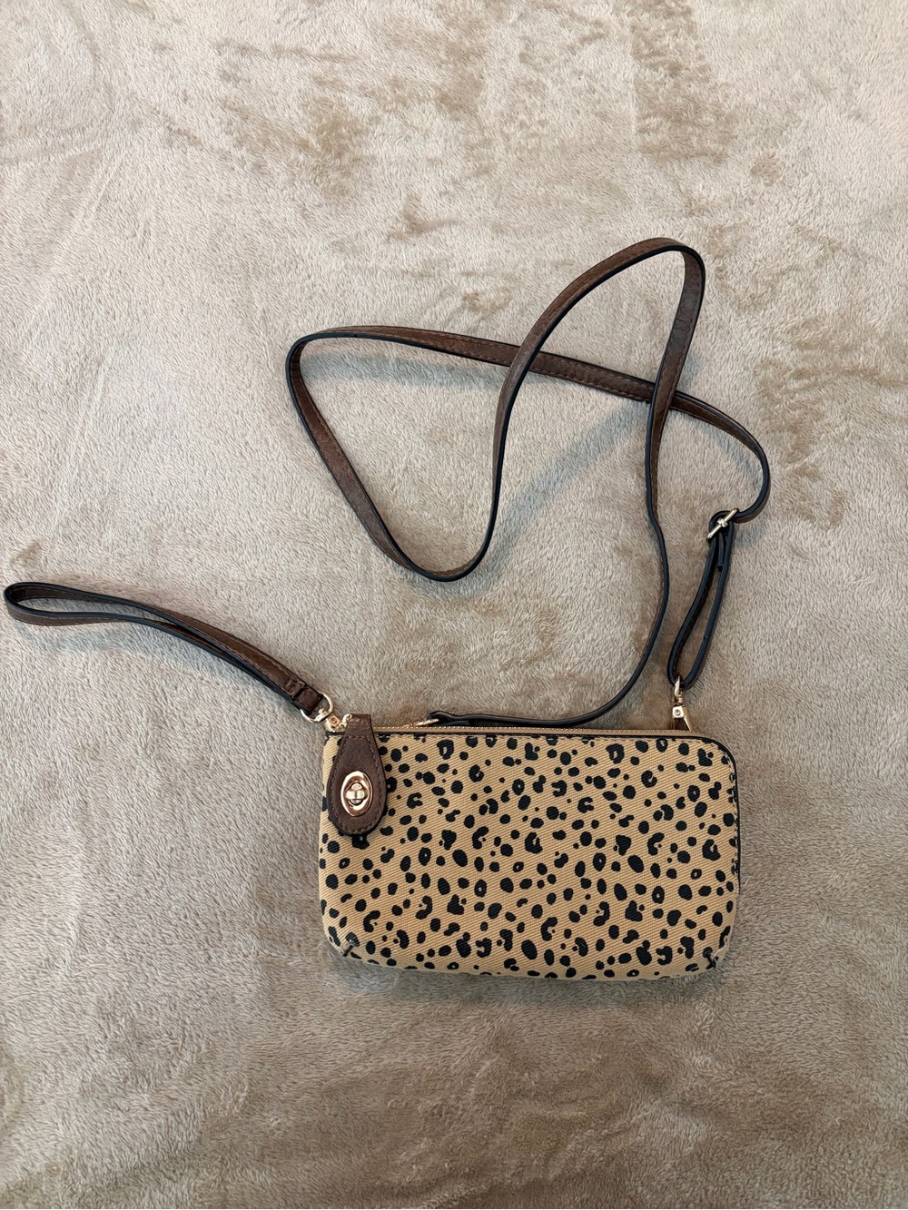 Leopard Print Crossbody Bag with Brown Trim